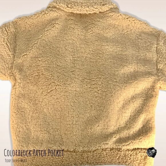 TEDDY SHERPA JACKET COLORBLOCK PATCH POCKET WOMEN’S SIZE SMALL OVERSIZED - Picture 9 of 10